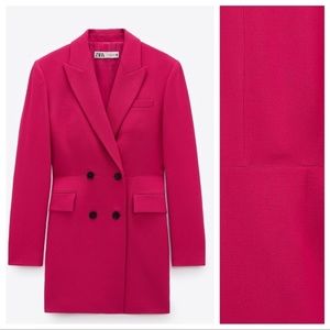 ZARA BLOGGER FAVORITE FUSCHIA HOT PINK HOURGLASS BUTTONS BLAZER DRESS SZ SM